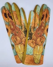 Women’s Van Gogh Sunflowers Print Touch Screen Fall Winter Gloves Reproduction 
