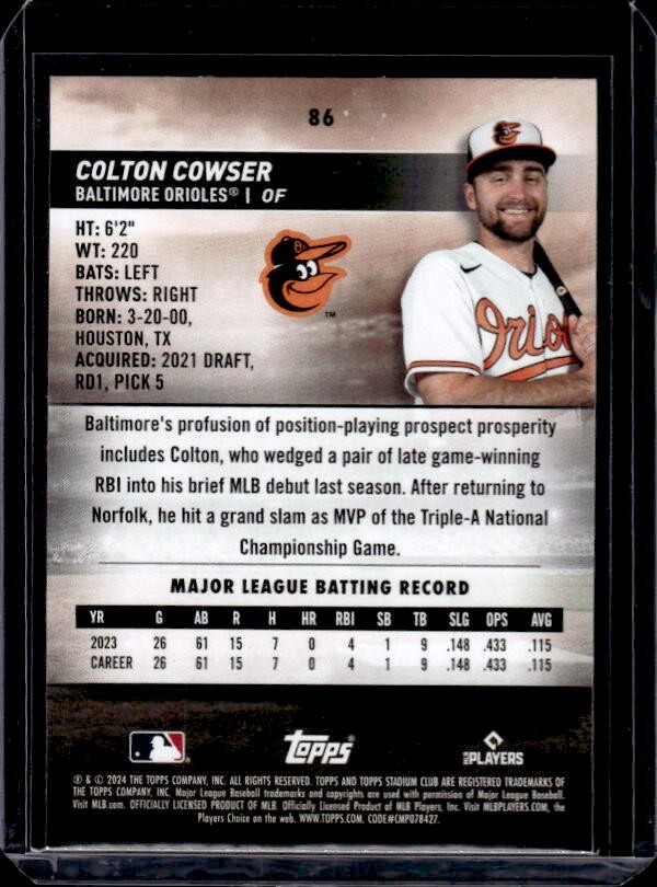 2024 Topps Stadium Club Baseball Colton Cowser Red Parallel RC | eBay