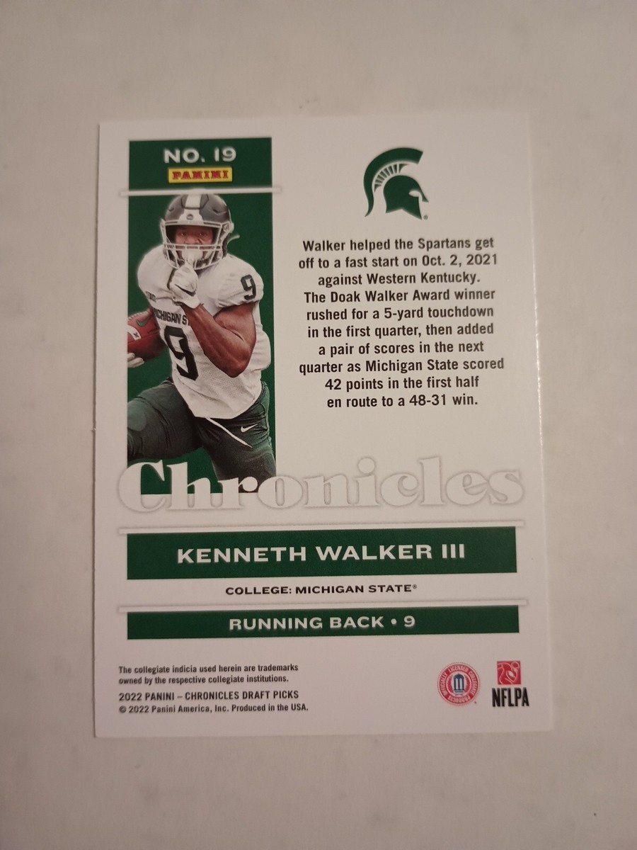 2022 KENNETH WALKER III K9 PANINI CHRONICLES #19 ROOKIE RC CARD