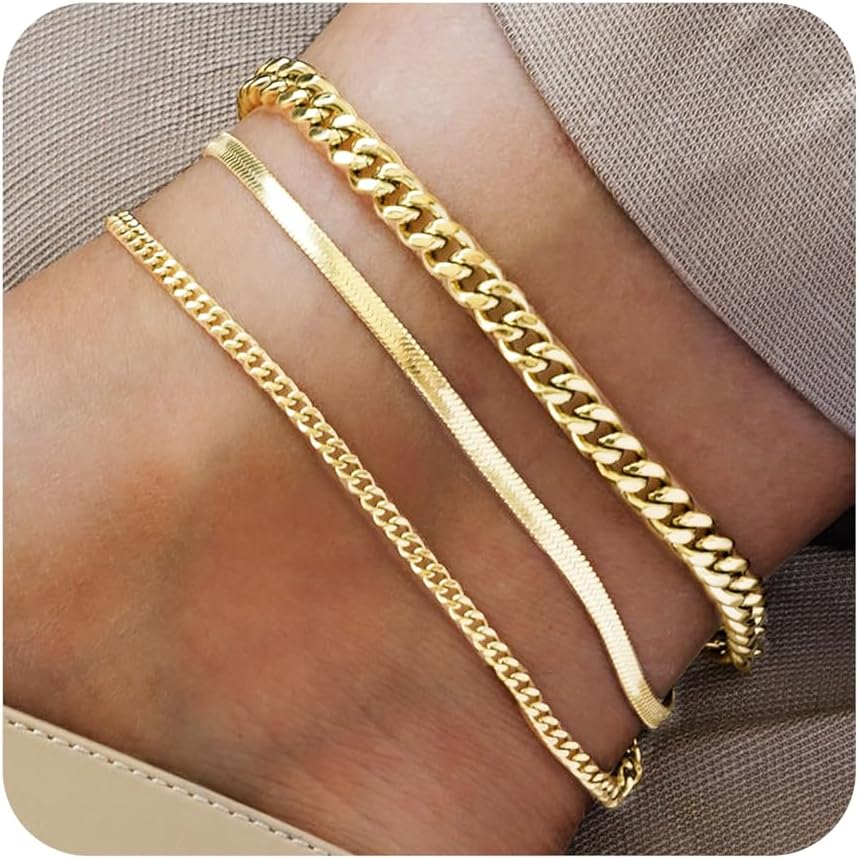 Plus Size Adjustable 14K Gold Anklet for Women 10-12 Inch
