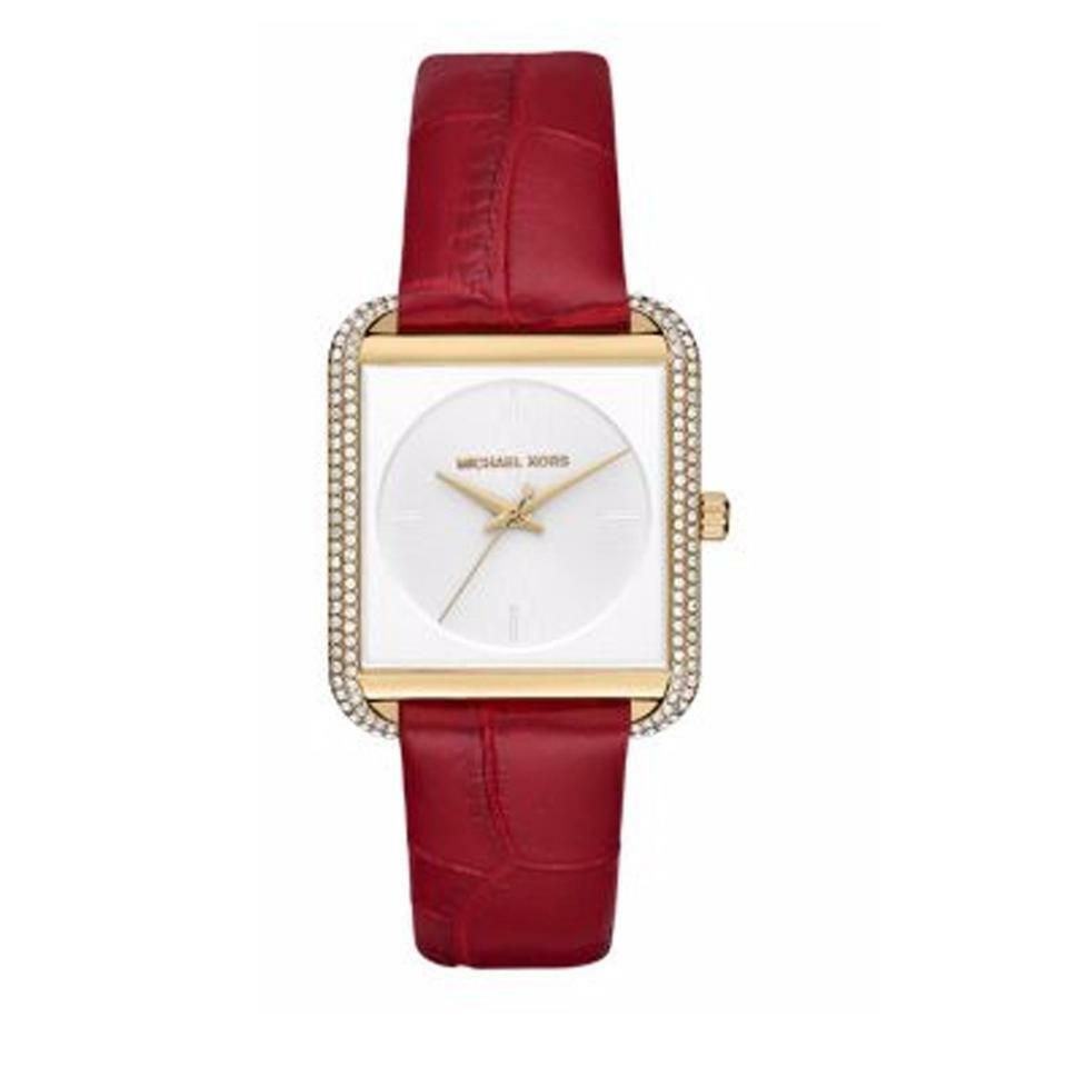 NEW MICHAEL KORS LAKE GOLD WATCH,RED CROC LEATHER+PAVE 