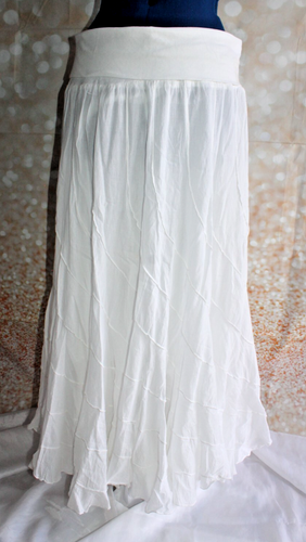 Cute Options White Gauze Foldover Waist Maxi Skirt Size L 100% Cotton NWT