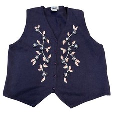 Vintage Leslie Fay Floral Embellished Knit Vest Cottagecore Grandmacore Medium