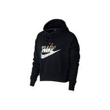 Nike Fleece-Lined Pullover Hoodie Retro Sports Sweatshirt for Women in Black