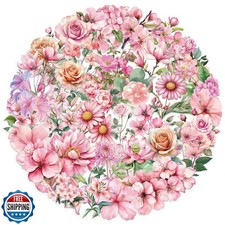 50Pcs Transparent Pink Flower Stickers for Scrapbooking PET Nature Plant Flor