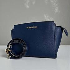 Michael Kors Saffiano Leather Navy Shoulder Bag / Gold Hardware Purse