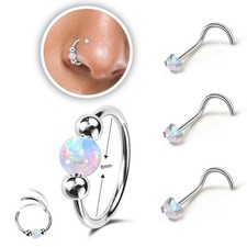 2PCS 18g Opal Nose Rings for Women Nose Hoops 8mm/10mm Hypoallergenic 316L Su...
