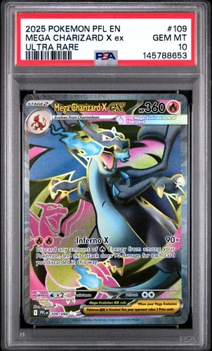 2025 POKEMON PFL EN-PHANTASMAL FLAMES ULTRA RARE #109 MEGA CHARIZARD X EX PSA 10