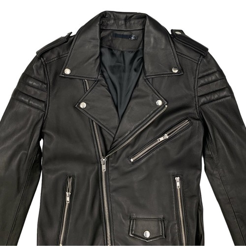 BLK DNM Women Slim Fit Black Leather Biker Jacket Size S - Picture 3 of 8