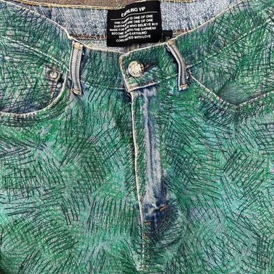 Earthling VIP Pants, Size Medium, One of One item, Green & Blue Denim LA Brand