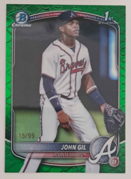 John Gil 2025 Bowman Chrome Green Shimmer  15/99 Atlanta Braves Card #BCP-172