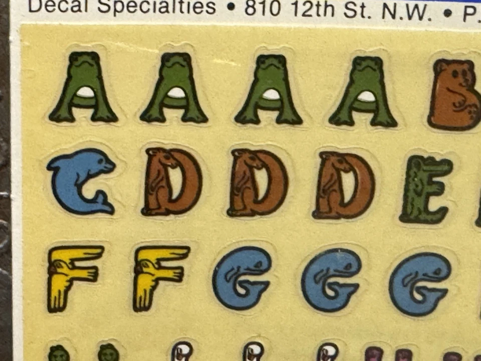 NOS NIP SEALED 80s Decal Specialties Animal Alphabet Letters & Number Stickers - Image 4 of 4