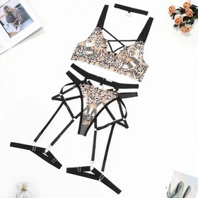 Women Sexy Lingerie Leopard Underwear Set Mesh Embroidery Sexy Lingerie Set