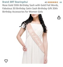 30 and Fabulous Birthday Sash. New In Package Never Used. Rose Gold/Pink.