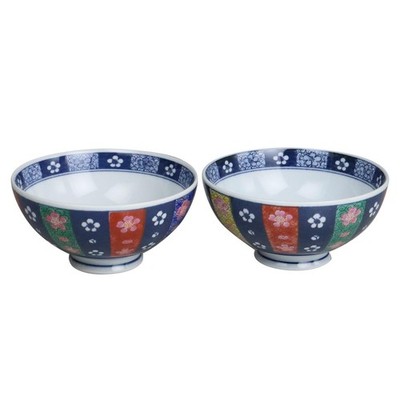 Yuuki Roman Hasami Ware Nishiki Tokusa Ume Couple Rice Bowls Pair Set Porcelain_