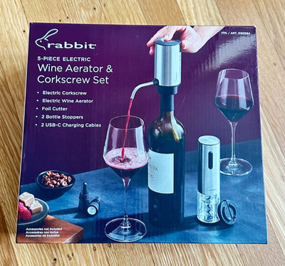 NEW RABBIT ELECTRIC WINE OPENER 5-PIECE TOOL SET W/ELECTRIC CORKSCREW & AERATOR