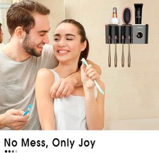 2 Cup Bathroom Toothbrush Holder, Wall Mount with Toothpaste Dispenser