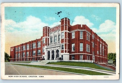 1931 Creston Iowa Vintage Postcard New High School Building Exterior View Posted