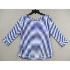 Talbots Blue White Striped Criss Cross Preppy Round Neck Long Sleeve Size M