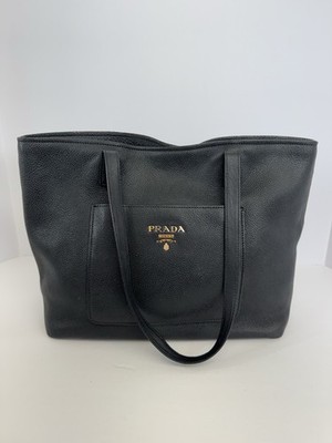Prada Vitello Daino Black Leather Pocket Medium Shopping Tote