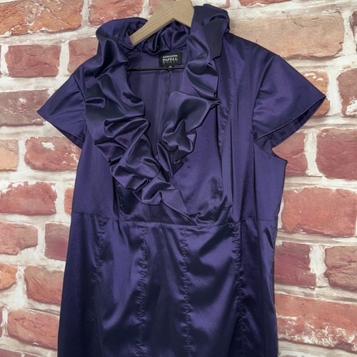 Adrianna Papell Dress Womens 14W Purple Satin Ruffle Puff Neck Cocktail Evening - Picture 4 of 8