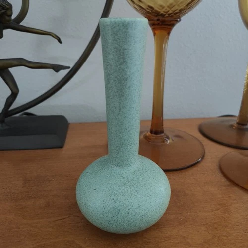 Vintage MCM McCoy Floraline USA 458 Pottery Small Green Speckled Bud Vase Minty