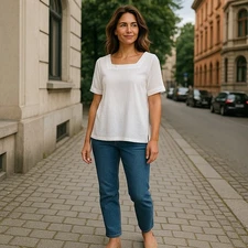 TALBOTS White Tee T Shirt Women's 1X Knit Stretch Short Sleeve Square Neck