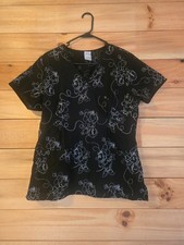 Disney Women's Sz L Black Scrub Top Minnie Mouse Short Sleeve Top Medical Nurse