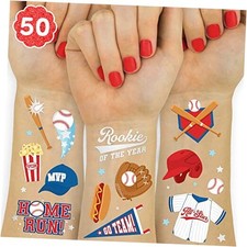 Baseball Temporary Tattoos - 50 Foil Styles Baseball Birthday Party, Boys