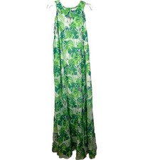 Paradise Floral Maxi Dress Leaf Tropical Keyhole Flowy Flare Resort Small 4 To 6