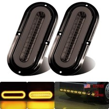 2Pcs 6" inch Smoked Lens Oval Amber Halo 52 LEDs Trailer Lights w/Flange