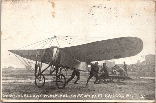 Postcard Chicago Illinois Air Meet Aviator Earle Ovington & Monoplane used 1911