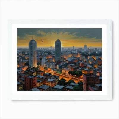 Cityscape At Dusk Art Art Print Framed Wall Art Poster Canvas Print Picture