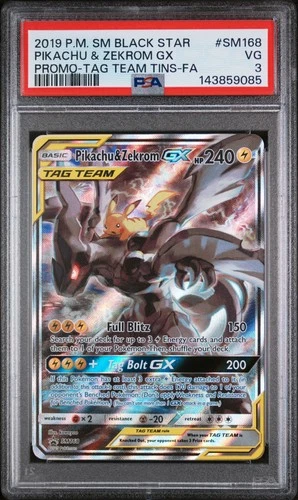 2019 POKEMON SM BLACK STAR PROMO #SM168 FULL ART/PIKACHU & ZEKROM GX PSA 3