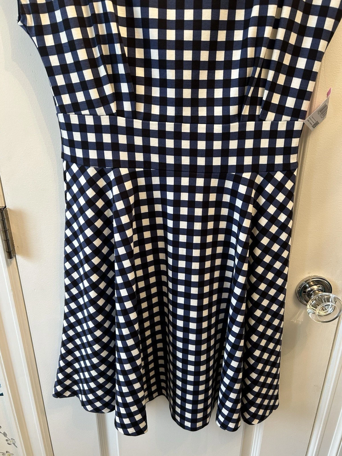 Abito donna Kate Spade Fiorella aderente e svasato taglia media tasche gingham nuovo con etichette