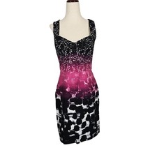 Calvin Klein Dress Womens 6 Pink Black Geometric Sweetheart Crossback Sheath
