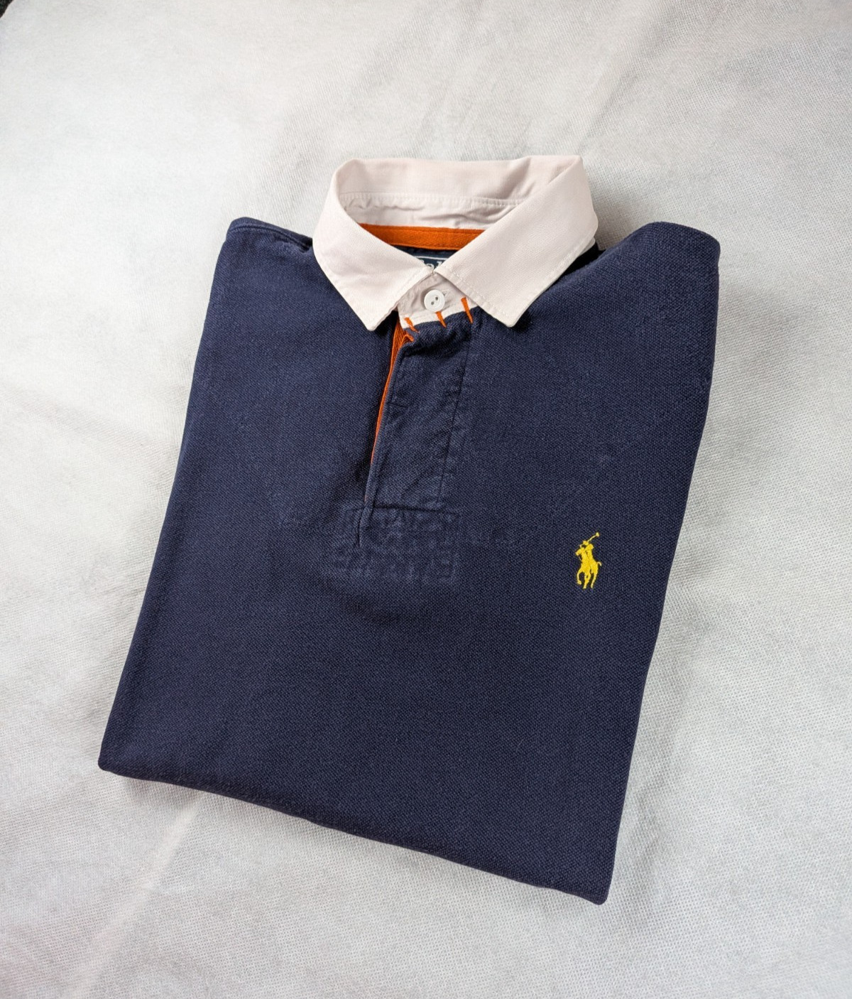 POLO RALPH LAUREN - Polo da uomo, blu scuro, bianco, arancione taglia S in coton