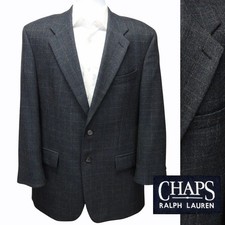 VTG Chaps Ralph Lauren Sport Coat Gray Plaid Wool Jacket Blazer 42R SHORT ARMS