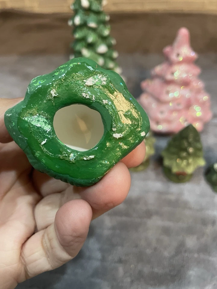 Vintage Christmas Homco Mini Ceramic Pink Green Trees Lot - Image 4 of 4