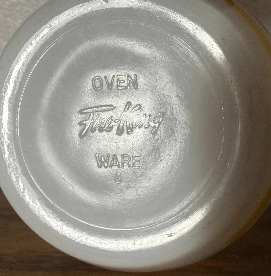 VTG Fire King Colonial Bands Stripes Grease Bowl (no lid)- Red Teal Yellow - Image 4 of 4