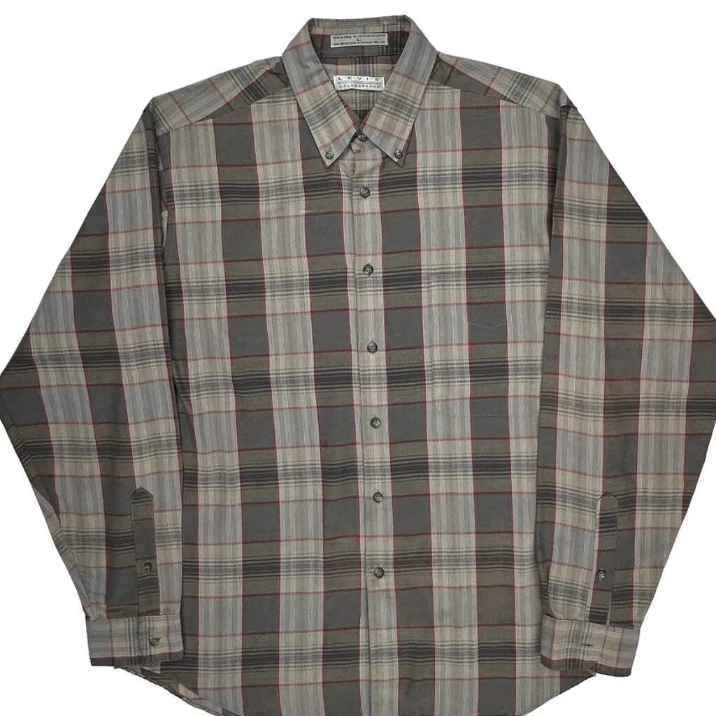Levis Checked Patterned Shirt - Large Gray Polyes… - image 4