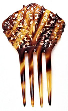 Vintage Spanish Peineta Hair Comb Celluloid Faux Tortoise shell Scrolled Floral