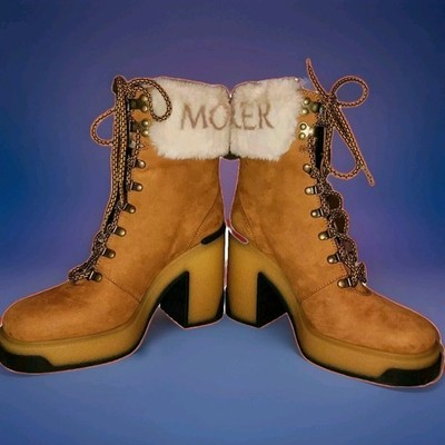 Moncler Claudia Authentic Fur-Trimmed Nubuck MidCalf Boots EU-39 US-9 MRSP $850