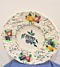 Vintage Italian Majolica Reticulated Plate Grapes Veggies 11 Hand Painted