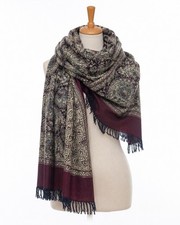 Vintage Sanskriti Woolen Paisley Shawl Woven Work Long Stole Soft Scarf Veil