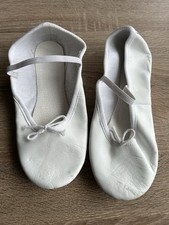 White Leather Upper Ballet Shoes Size Adult 6.5  Suede  Full Sole White Ribbons