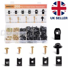 200X Universal Metal U-Type Screw + Clips Car Bumper Fender Trim Panel Fastener