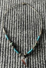 Vintage Southwestern Style Turquoise Heishi Bead Choker Silver Tone Inlay