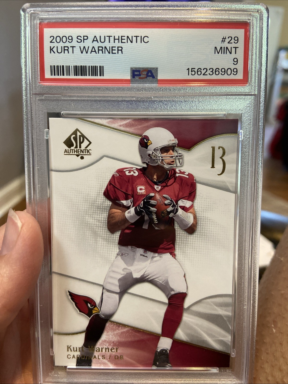 2009 SP Authentic Kurt Warner #29 Arizona Cardinals Football PSA MINT 9
