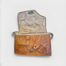 Vintage Hand Tooled Leather Purse, Mexico 10-1/2" by 6-1/2"